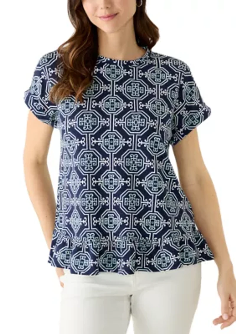 Women's Short Sleeve Ruffle Hem Baby Terry Top