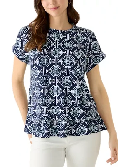 Women's Short Sleeve Ruffle Hem Baby Terry Top
