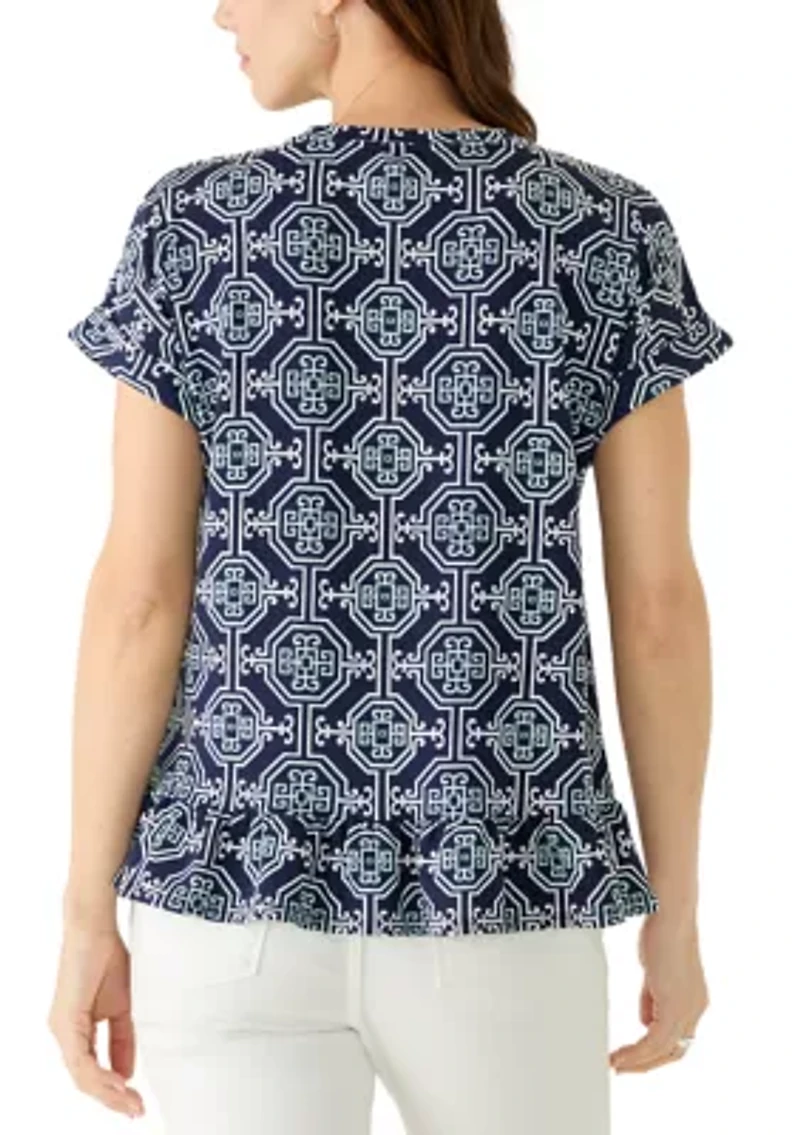 Women's Short Sleeve Ruffle Hem Baby Terry Top
