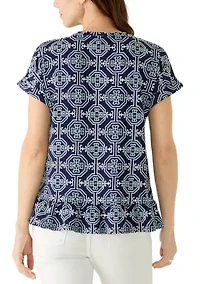 Women's Short Sleeve Ruffle Hem Baby Terry Top