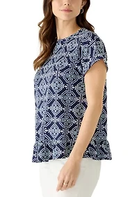 Women's Short Sleeve Ruffle Hem Baby Terry Top