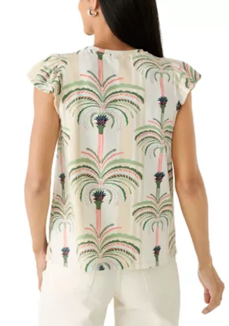 Women's Flutter Sleeve Smocked Yoke Baby Terry T-Shirt
