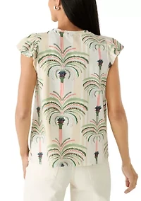 Women's Flutter Sleeve Smocked Yoke Baby Terry T-Shirt