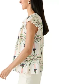 Women's Flutter Sleeve Smocked Yoke Baby Terry T-Shirt