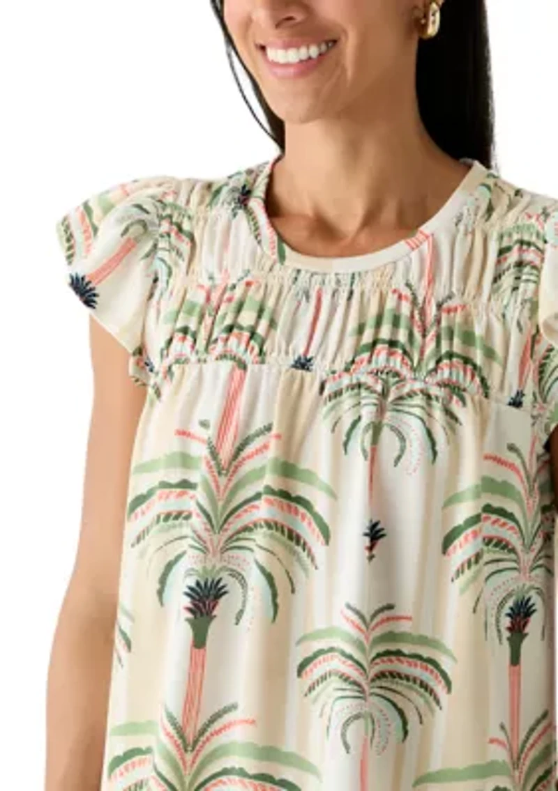 Women's Flutter Sleeve Smocked Yoke Baby Terry T-Shirt