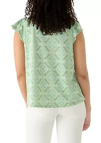 Women's Flutter Sleeve Smocked Yoke Baby Terry Top