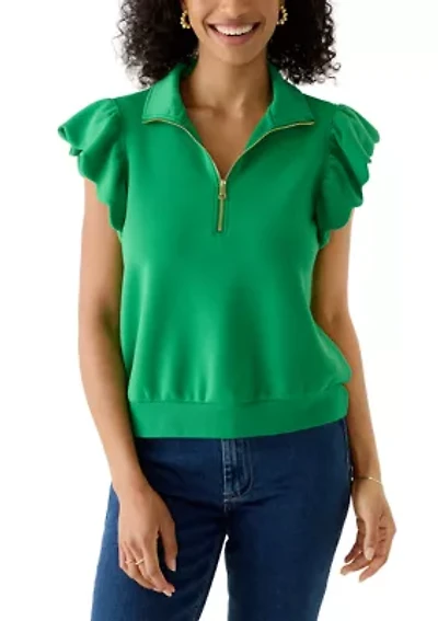 Women's Short Flutter Sleeve Quarter Zip Top