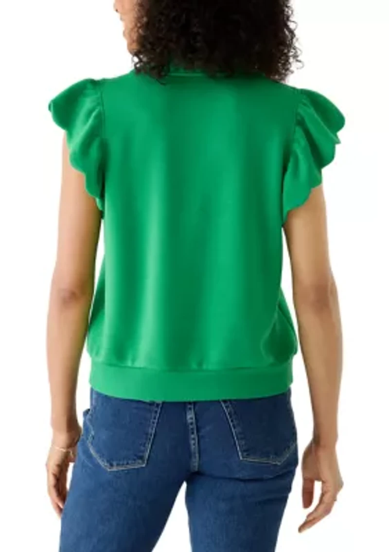 Women's Short Flutter Sleeve Quarter Zip Top