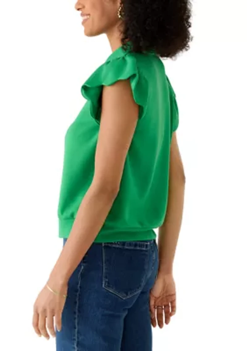 Women's Short Flutter Sleeve Quarter Zip Top