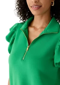 Women's Short Flutter Sleeve Quarter Zip Top