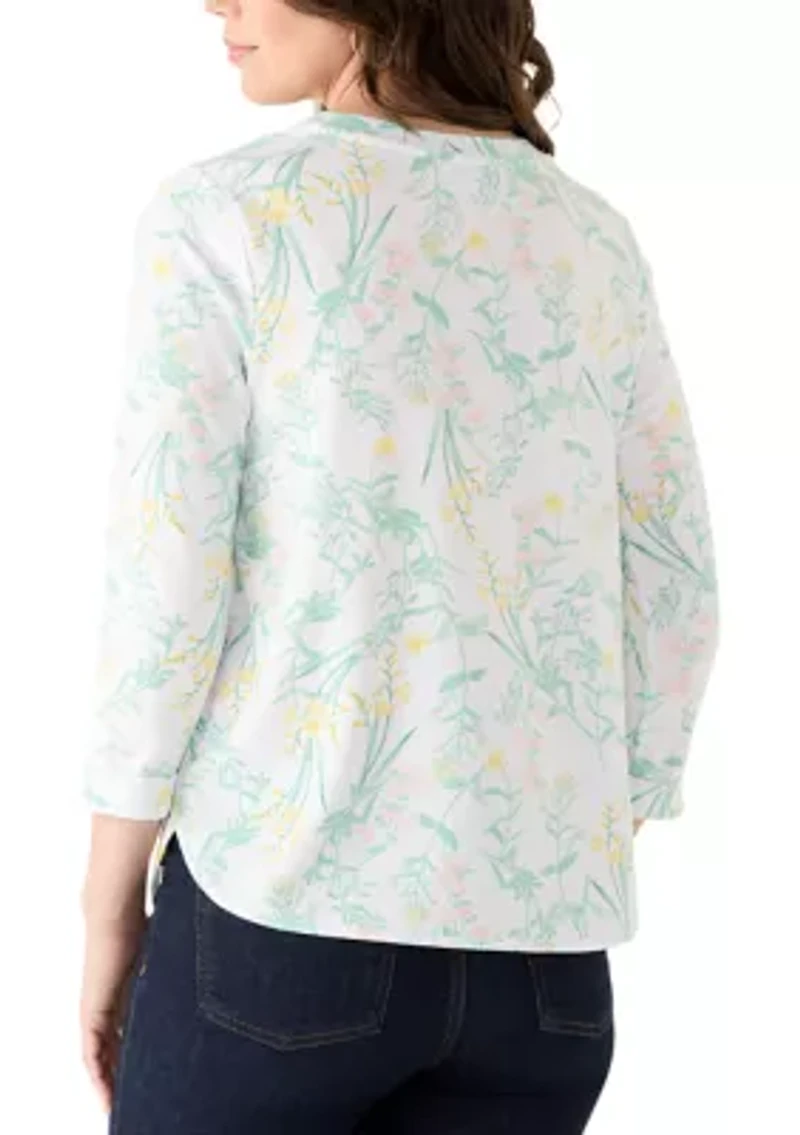 Women's 3/4 Sleeve Baby Terry Printed Top