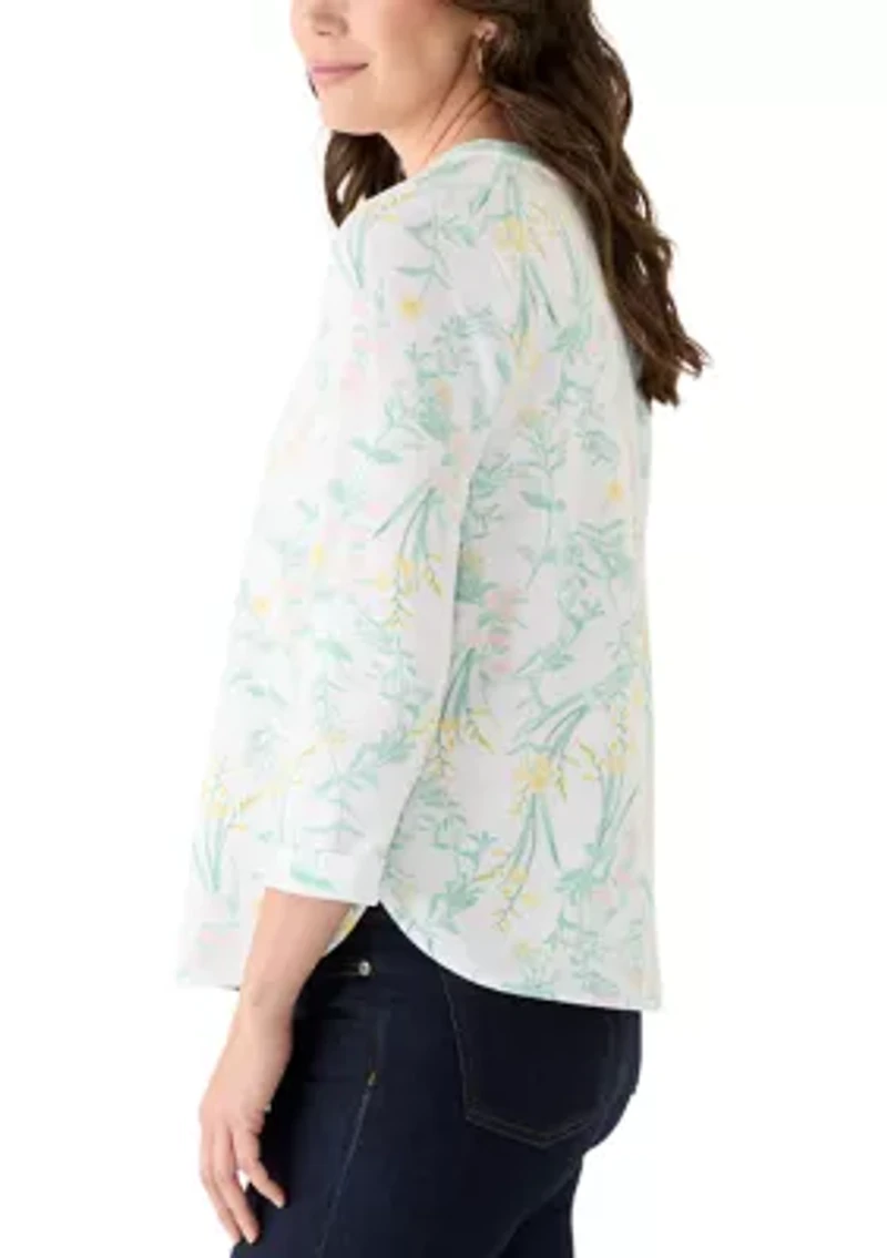 Women's 3/4 Sleeve Baby Terry Printed Top