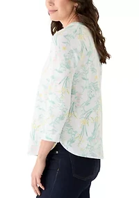 Women's 3/4 Sleeve Baby Terry Printed Top