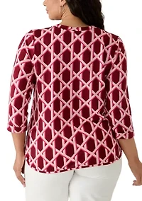 Plus 3/4 Sleeve Smile Hem Print Top