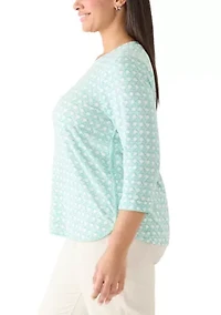 Plus 3/4 Sleeve Smile Hem Print Top