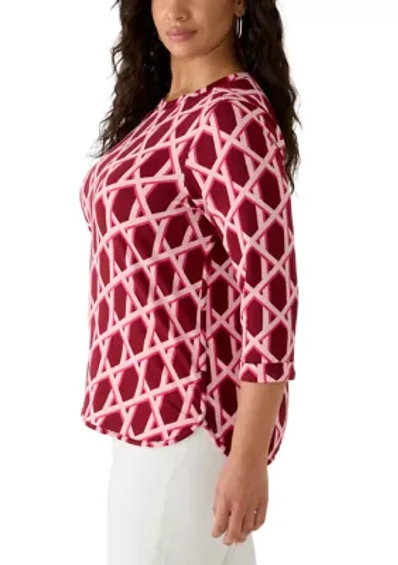 Plus 3/4 Sleeve Smile Hem Print Top