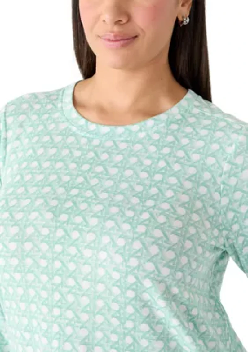Plus 3/4 Sleeve Smile Hem Print Top