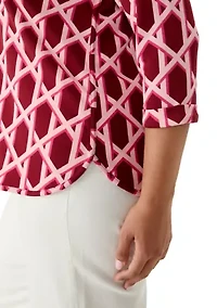 Plus 3/4 Sleeve Smile Hem Print Top