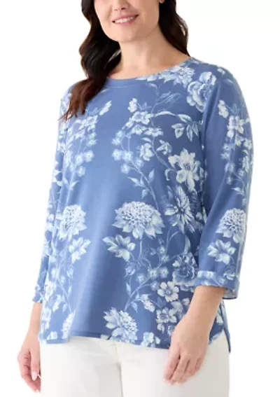 Plus 3/4 Sleeve Baby Terry Print Shirt