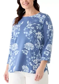 Plus 3/4 Sleeve Baby Terry Print Shirt