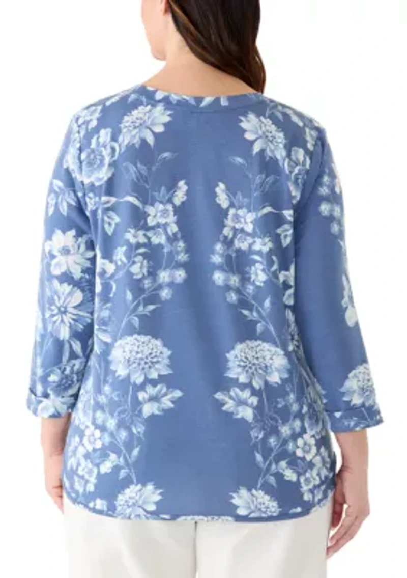 Plus 3/4 Sleeve Baby Terry Print Shirt