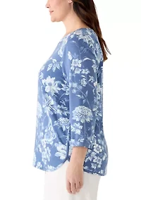 Plus 3/4 Sleeve Baby Terry Print Shirt