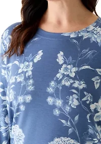 Plus 3/4 Sleeve Baby Terry Print Shirt