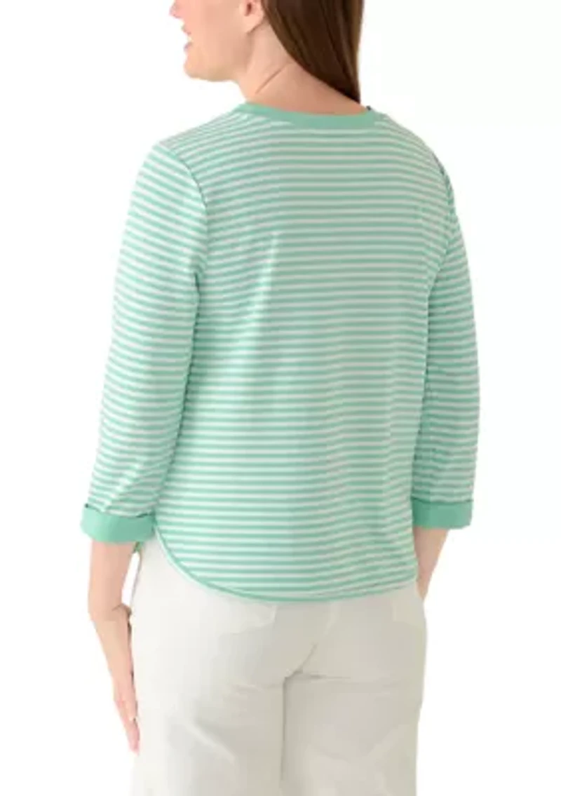 Petite 3/4 Sleeve Smile Hem Top