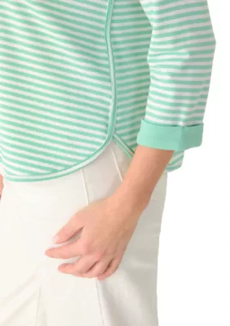 Petite 3/4 Sleeve Smile Hem Top