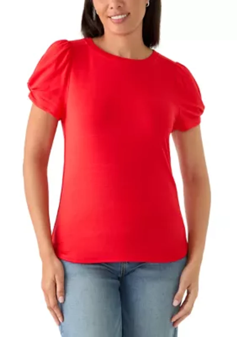 Women's Twist Sleeve Round Hem T-Shirt