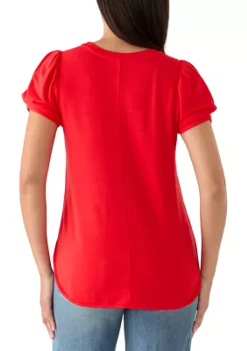 Women's Twist Sleeve Round Hem T-Shirt