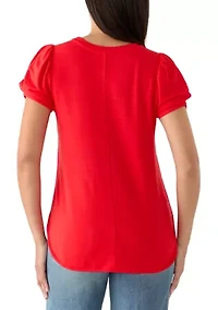 Women's Twist Sleeve Round Hem T-Shirt