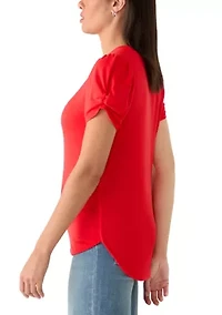 Women's Twist Sleeve Round Hem T-Shirt