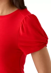 Women's Twist Sleeve Round Hem T-Shirt