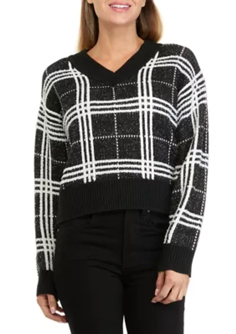 Women's Long Sleeve V-Neck Plaid Sweater