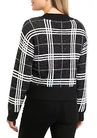 Women's Long Sleeve V-Neck Plaid Sweater