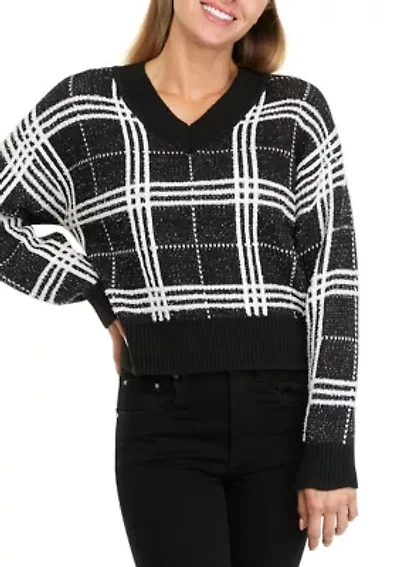 Petite V-Neck Plaid Sweater