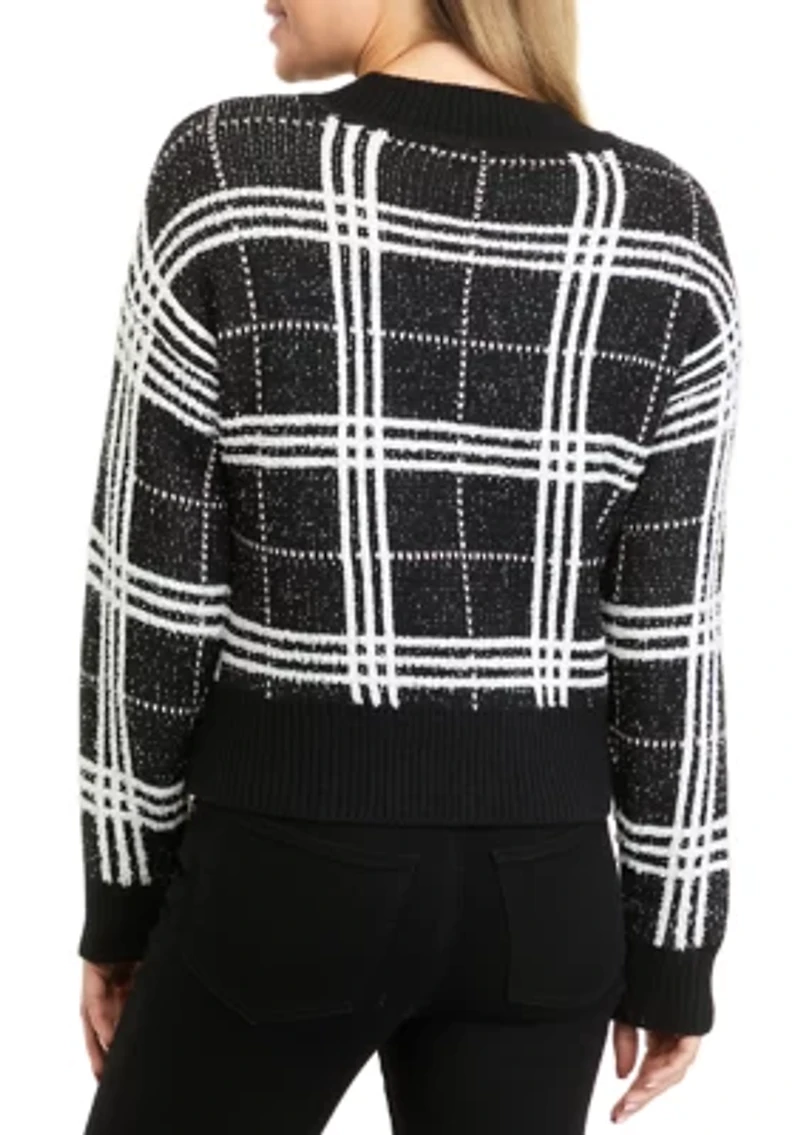 Petite V-Neck Plaid Sweater