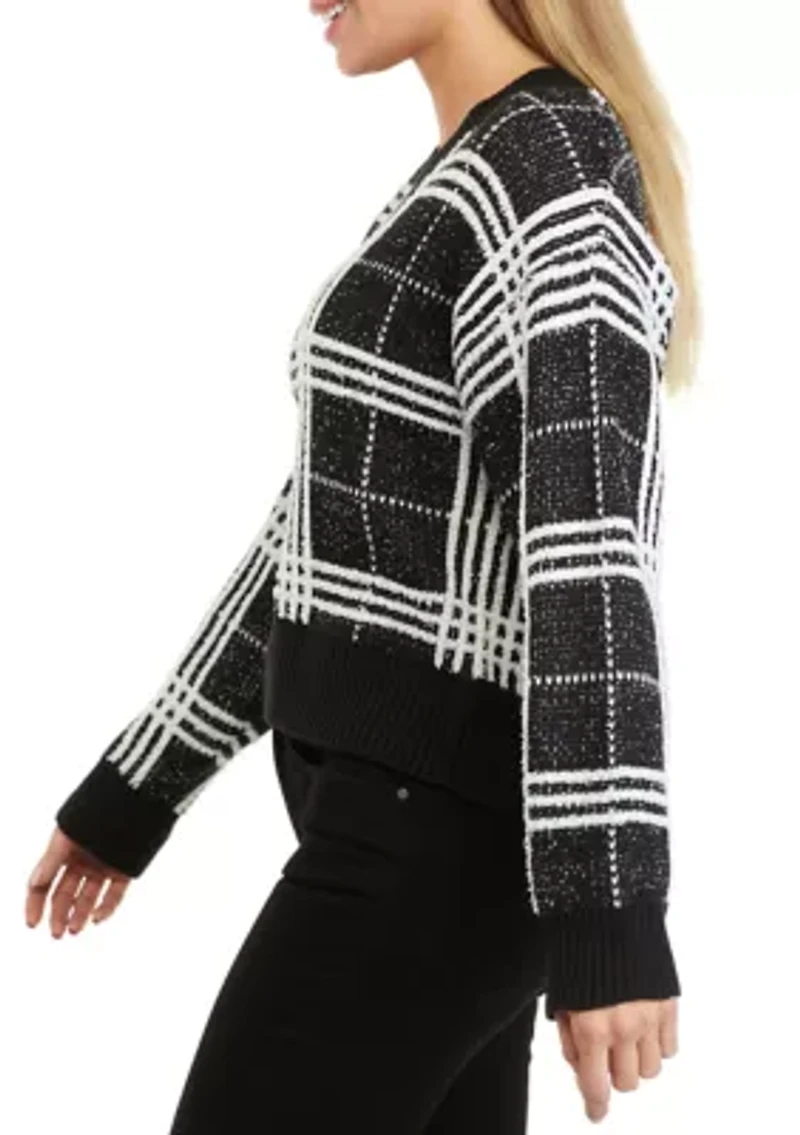 Petite V-Neck Plaid Sweater