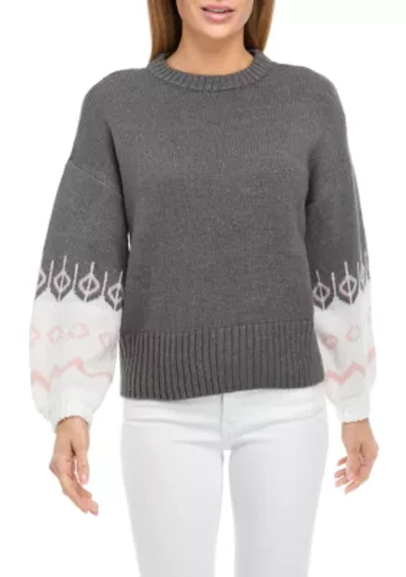 Petite Fairisle Sleeve Pullover Sweater