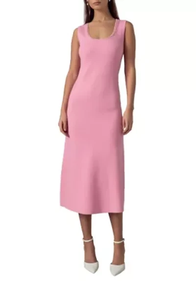 Pearl Trim Knit Midi Dress