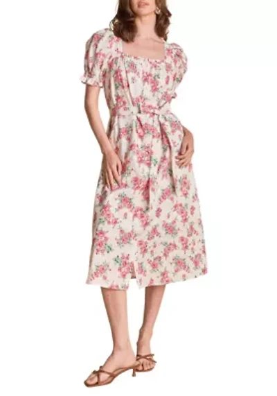 Floral Print Linen Midi Dress