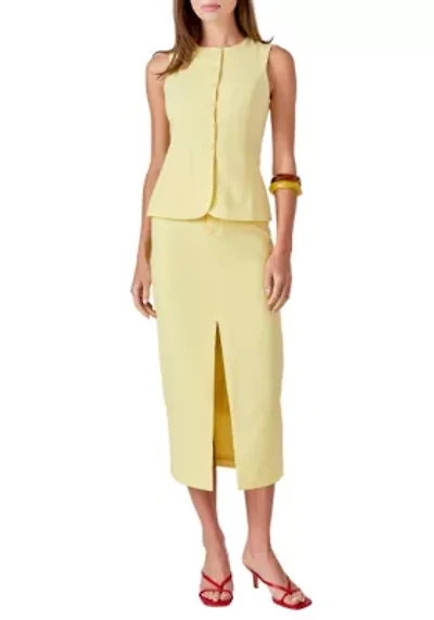 Front Slit Linen Maxi Skirt