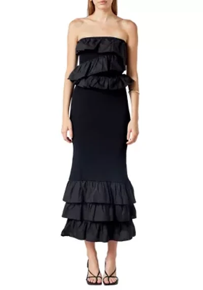 Mixed Media Strapless Fitted Maxi Dress