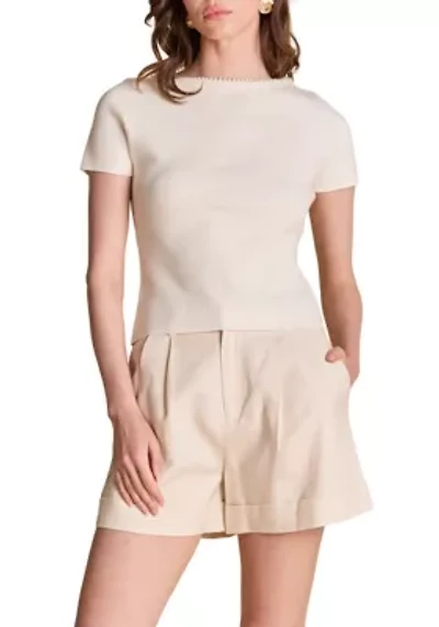 Pearl Trim Knit Short Sleeve Top
