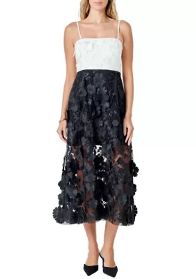 Floral Colorblock Applique Midi Dress