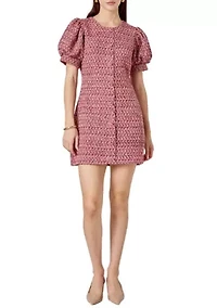 Tweed Puff Sleeve Mini Dress