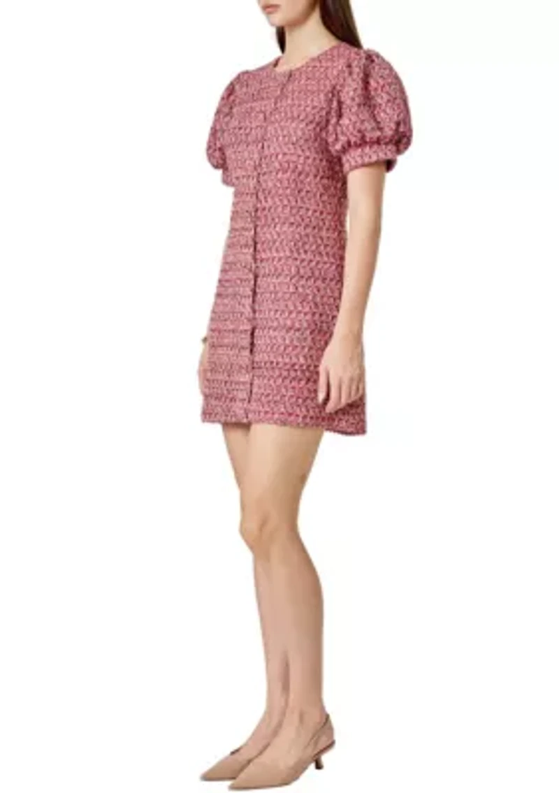 Tweed Puff Sleeve Mini Dress