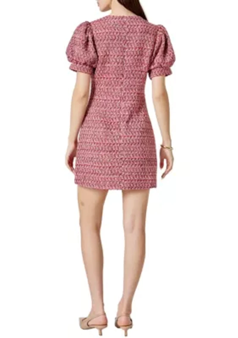 Tweed Puff Sleeve Mini Dress