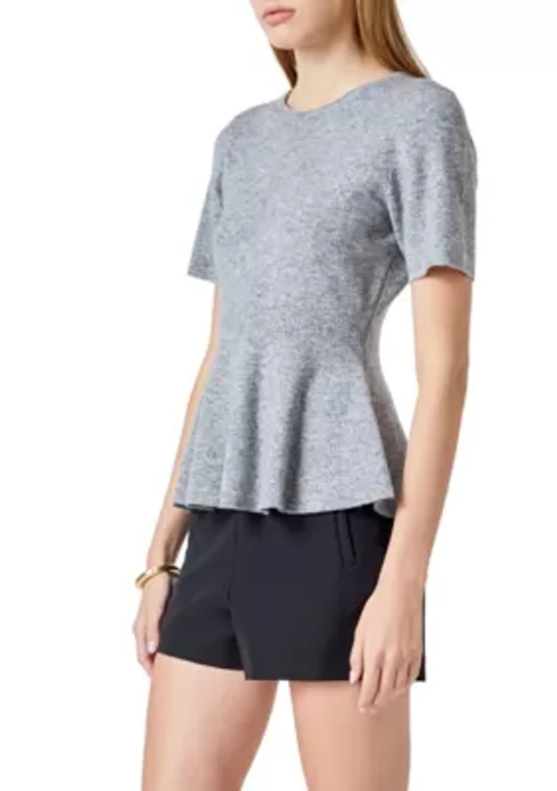 Wool Blend Peplum Sweater Knit Top
